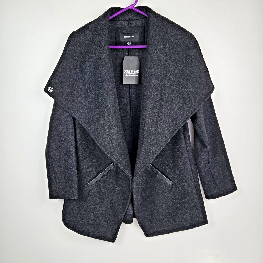 Ookie & Lala‎ Women's Size Small Vegan Cash Drape Jacket Dark Charcoal NWT